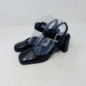 ZARA Dark Brown Leather Square Toe Ankle Strap Block Heels Women Size 39